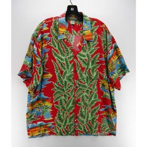 VINTAGE Pineapple Connection Shirt Large Hawaiian Palm Tree Button Down
